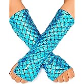 GEMILY Mermaid Christmas Fish Scale Gloves Fingerless Metallic Arm Sleeves for Women