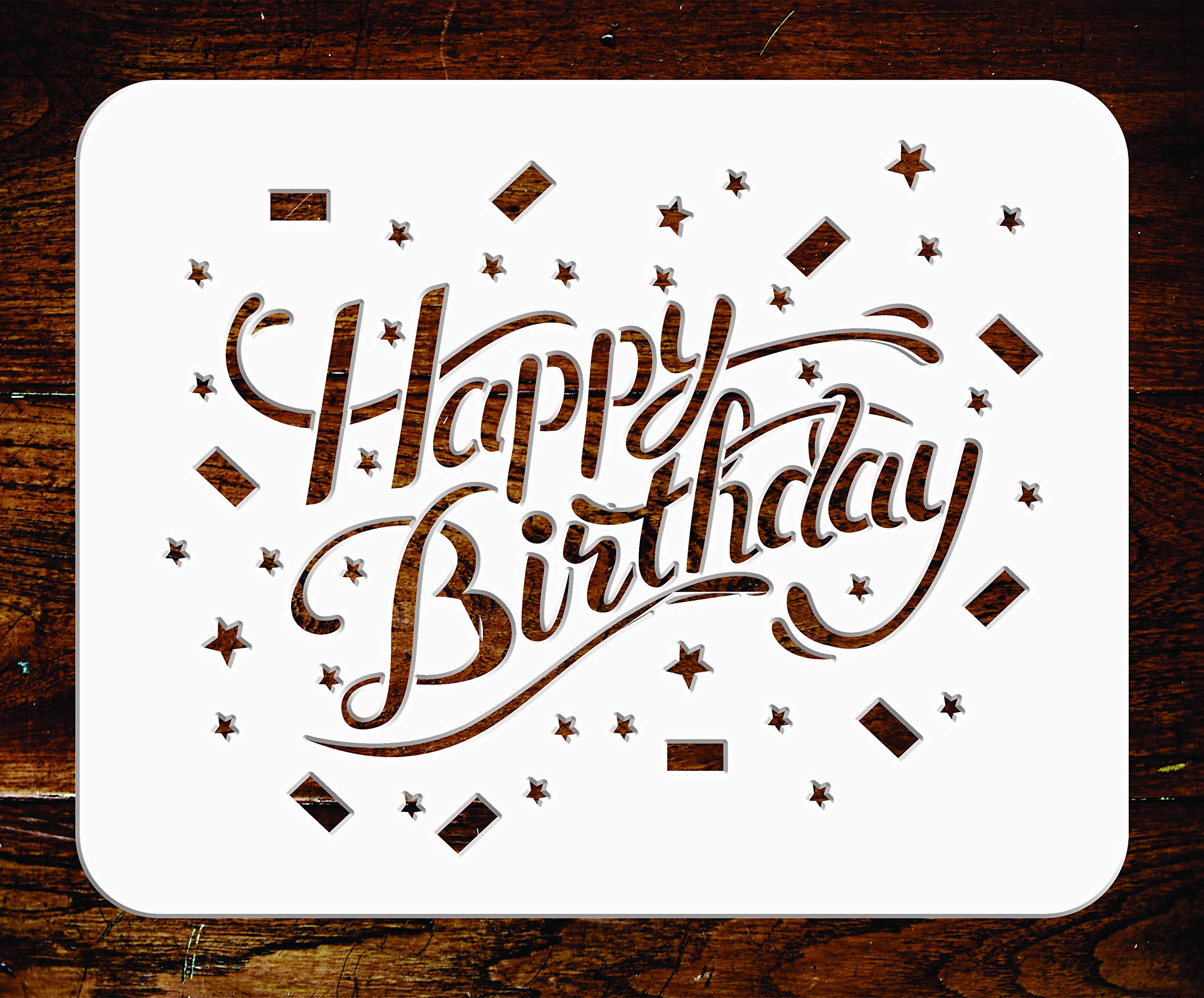 Happy Birthday Stencil - 20.5 x 16.5 cm - Reusable Quote Sign Words Wall Stencil Template - Use on Paper Projects Scrapbook Journal Walls Floors Fabric Furniture Glass Wood etc.