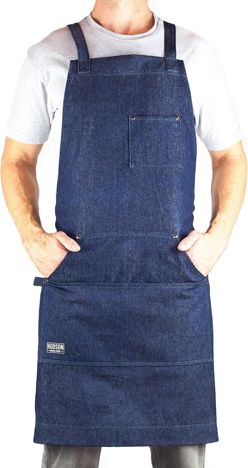 Hudson Durable Goods Professional Grade Chef Apron for Kitchen Blue Denim M to XL - Image 3