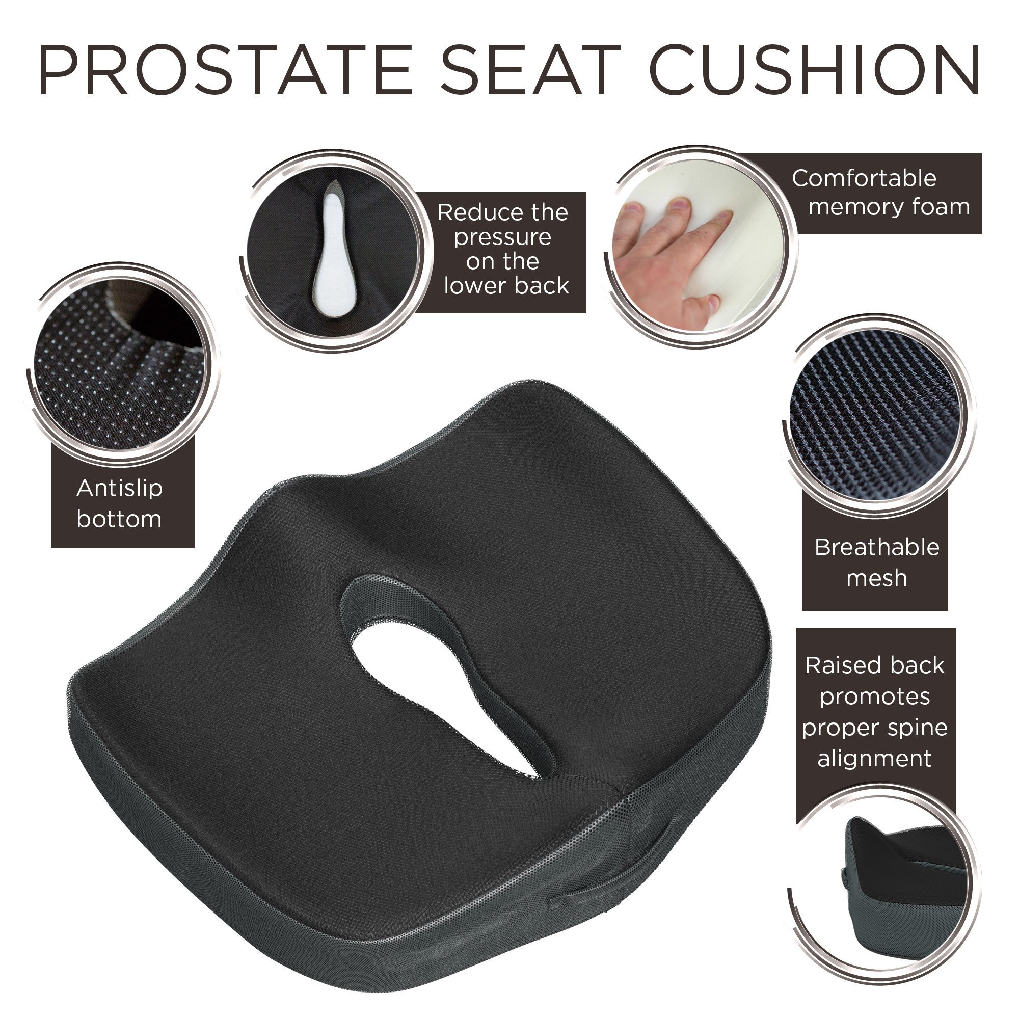 Gideon Coccyx Cushion Orthopedic Tailbone Seat Cushion for Office Chair, Car, Truck, Wheelchairs, etc. - Provides Relief for Lower Back Pain, Tailbone, Sciatica, Pelvic Pain, Prostate, etc.[UPGRADED]