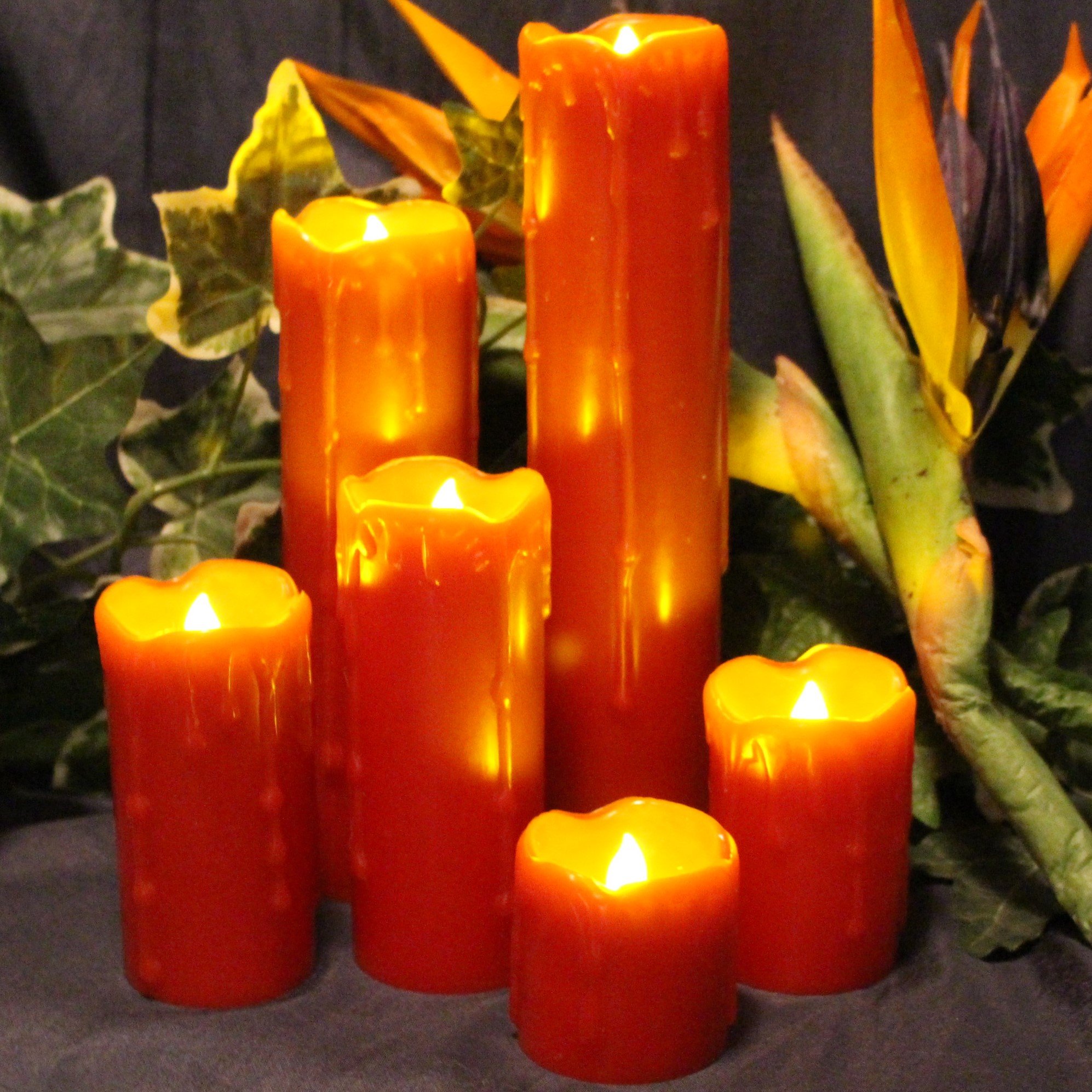 Timer Flameless Candles Slim Set of 6, 2" Wide and 2" 9" Tall, Red