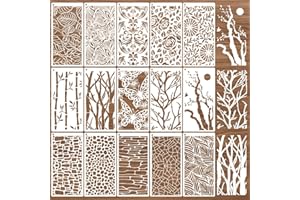 AFRITEE 15 Pack Border Stencil for Painting on Wood, 4x8 Inches Small Branch Floral Reusable Painting Templates for Wood Burning, Mandala Drawing Stencil Craft for Furniture Wall Interior Decoration