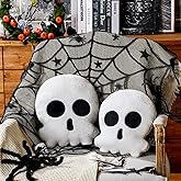 Wonderjune 2 Pcs Skull Skeleton Pillows Decorative Skull Throw Pillows for Sofa Bed Couch Stuffed Gothic Party Outdoor Home Decorations Christmas Halloween Skeleton Decor Cushion (14 Inch and 12 Inch)