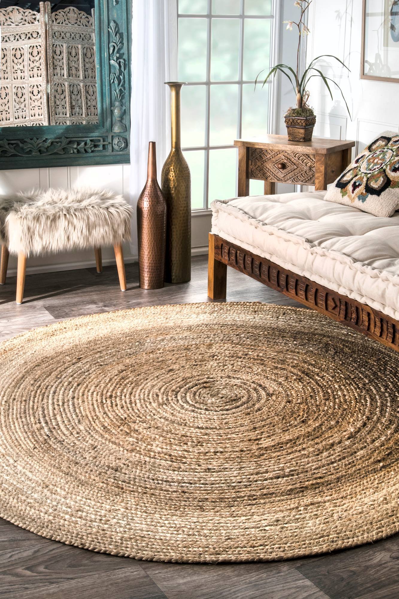 nuLOOM Natural Hand Woven Rigo Jute rug Round, 6' eBay