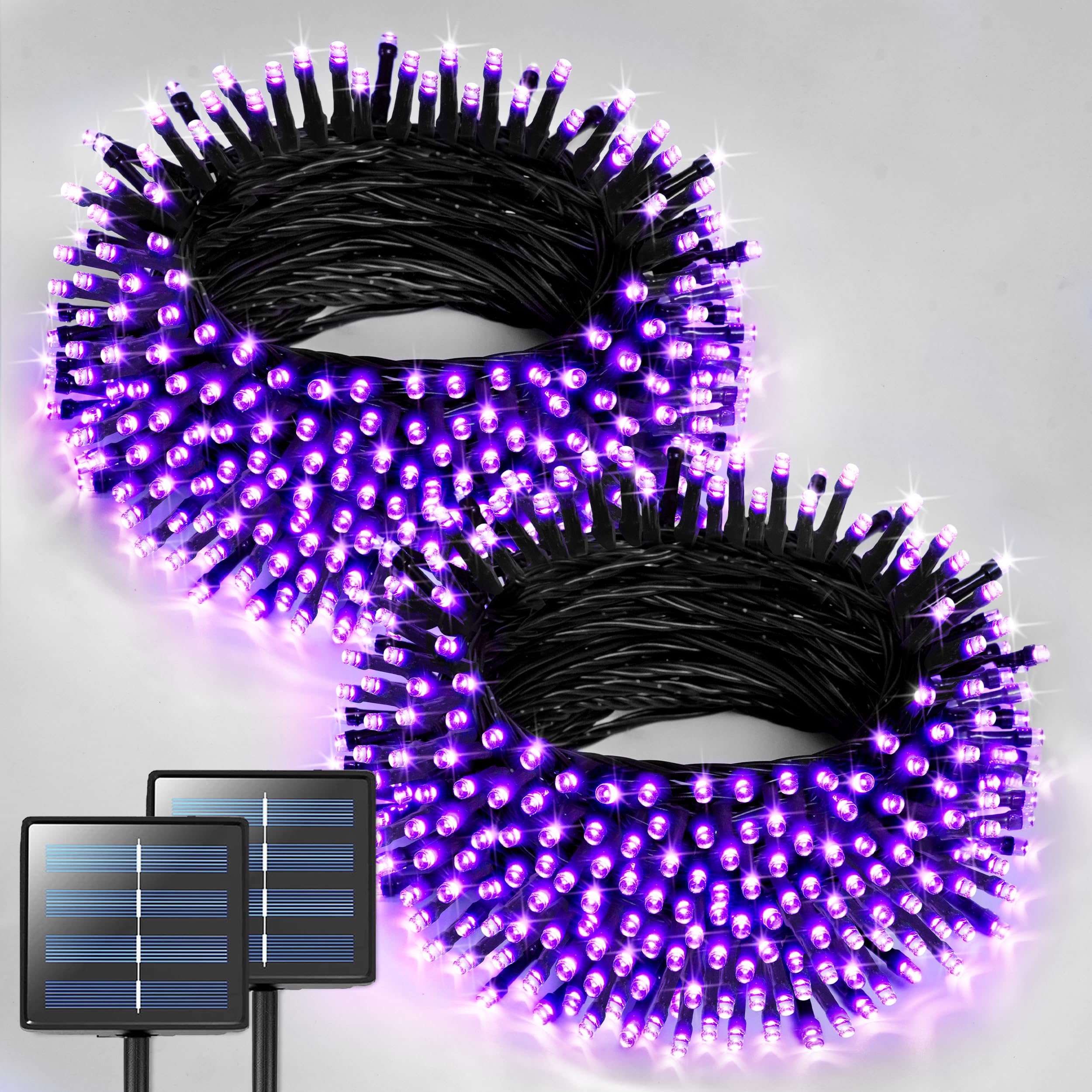 Photo 1 of JMEXSUSS 2 Pack Purple Solar Christmas Lights, Total 400 LED 151FT Solar String Lights Outdoor Waterproof, 8 Modes Purple Halloween Light for Outside Patio Yard Xmas Tree Christmas Decorations