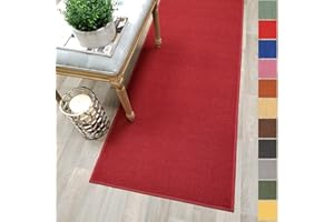 KAPAQUA Custom Size RED Solid Plain Rubber Backed Non-Slip Hallway Stair Runner Rug Carpet 22 inch Wide Choose Your Length 22in X 5ft