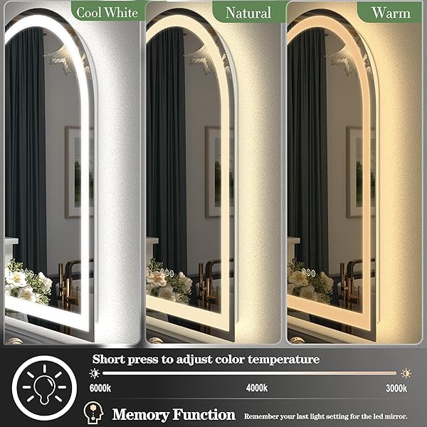 CHARMOR 24X32 ARCHED LED BATHROOM MIRROR WITH LIGHTS, LIGHTED BATHROOM VANITY MIRROR FOR WALL, DIMMABLE BACKLIT AND FRONTLIT, ANTI-FOG, MEMORY, ETL LISTED