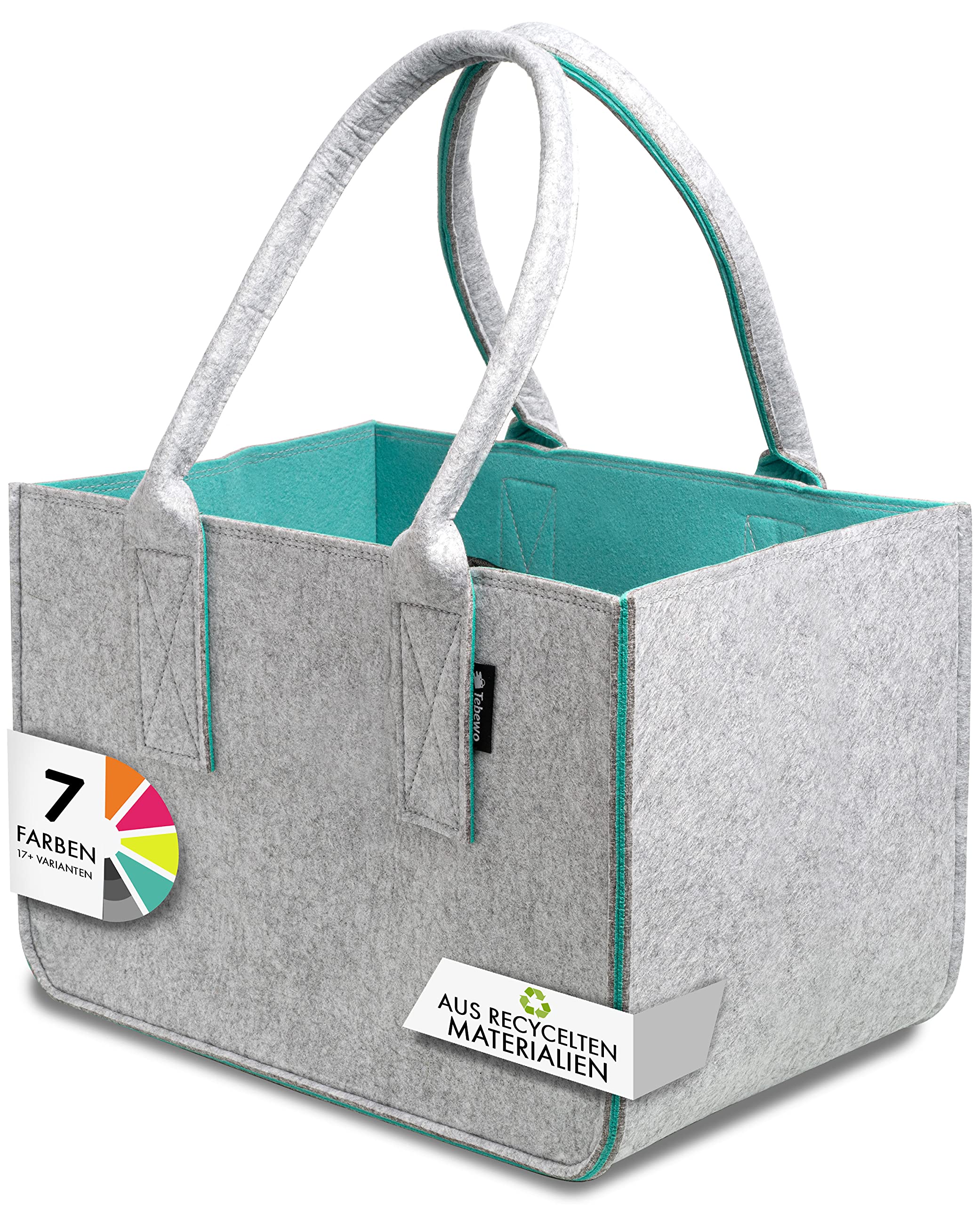 Felt Shopping Basket, Large Foldable Firewood Bag for Storing Wood, Versatile Carry Bag for Toys, Colour Grey/Turquoise