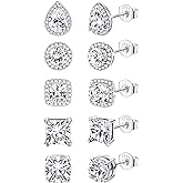 FASACCO 925 Sterling Silver Stud Earrings Large CZ Stud Earrings Fake Diamond Stud Earrings Silver Studs Set Cubic Zirconia Stud Earrings