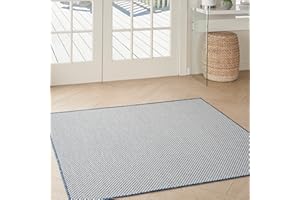 Nourison Home Courtyard Ivory Blue 5' x Square Area Rug - Easy Clean, Non Shedding, Bed Room, Living Room, Dining Room, Kitchen (5' x Square)