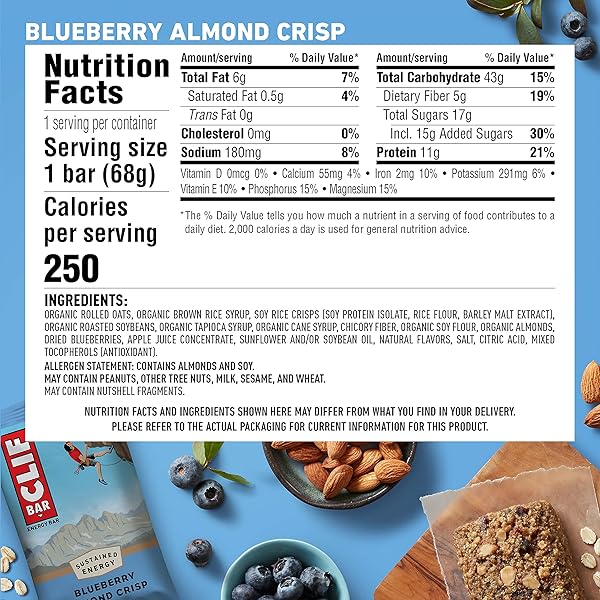 CLIF BAR – BLUEBERRY ALMOND CRISP – MADE WITH ORGANIC OATS – ENERGY BARS – NON-GMO – PLANT BASED PROTEIN BARS (10 PACK)