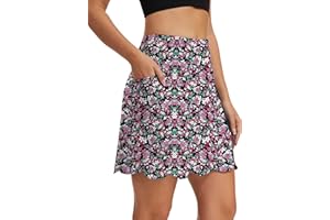 M MOTEEPI 18" Scalloped Hem Skorts for Women with 4 Pockets High Waist Golf Skort Tennis Athletic Workout Skirt