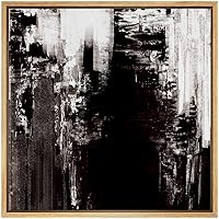 SIGNWIN Framed Canvas Wall Art Black and White Color Blocks and Lines Abstract Brushstroke Oil Painting Minimalism Contemporary Expressive for Living Room, Bedroom, Office - 16x16 inches