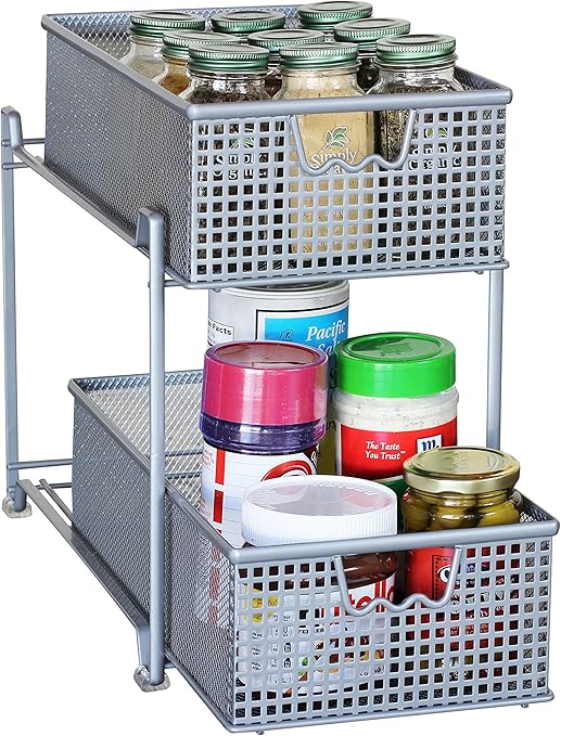 Amazon Com Decobros 2 Tier Mesh Sliding Cabinet Basket Organizer