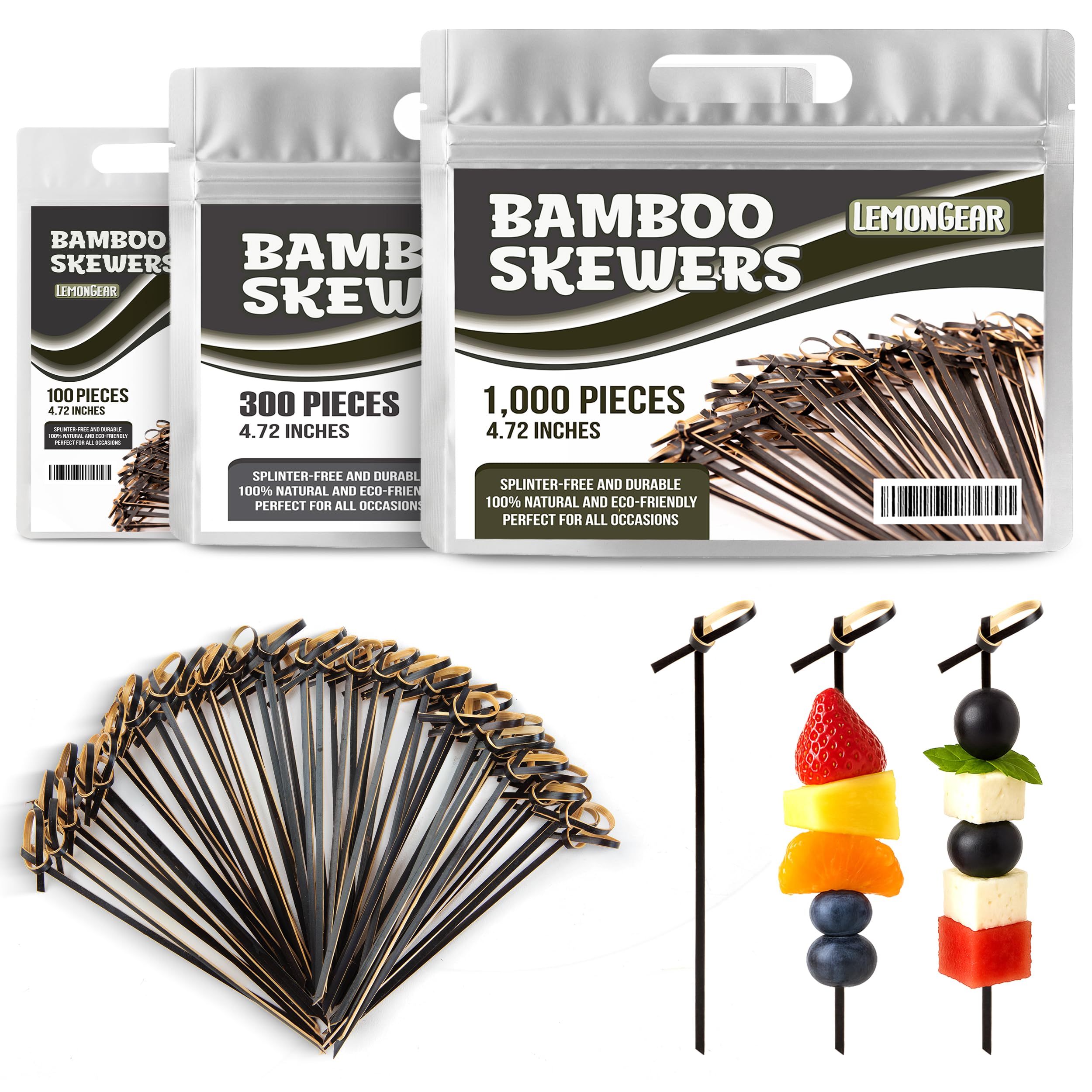 Photo 1 of 100 Pcs Black Bamboo Skewers 4.7" Decorative Cocktail Picks, Appetizers Toothpicks, Fancy Drinks Stirrers, Wooden Sticks, Charcuterie Garnish, Fruit Kabob, Martini & BBQ Party Food