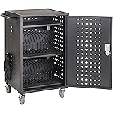 ECR4Kids 30-Bay Locking Laptop and Tablet Charging Station Cart with Keypad Entry, Computer Charging Station Cabinet, Secure Storage, Portable, Assembly Required, Black