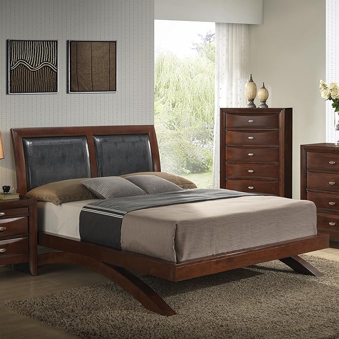 Roundhill Furniture Emily 111 Wood ArchLeg Bed, Queen