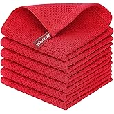 Homaxy 100% Cotton Waffle Weave Kitchen Dish Cloths, Ultra Soft Absorbent Quick Drying Dish Towels, 12 x 12 Inches, 6-Pack, Red