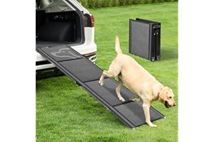 PetThem Dog Car Ramp Folding for Medium & Large Dogs, Portable Pet Stair Ramp with Non-Slip Rug Surface, 63" Long & 17" Extra Wide Dog Steps for Large Dogs Up to 250LBS Enter a Car, SUV & Truck
