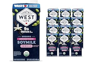 WESTSOY West Life Organic Soy Milk, Unsweetened Vanilla, 8g of Protein, Vegan Dairy Alternative, Lactose-Free, Shelf Stable, 32oz (Pack of 12)