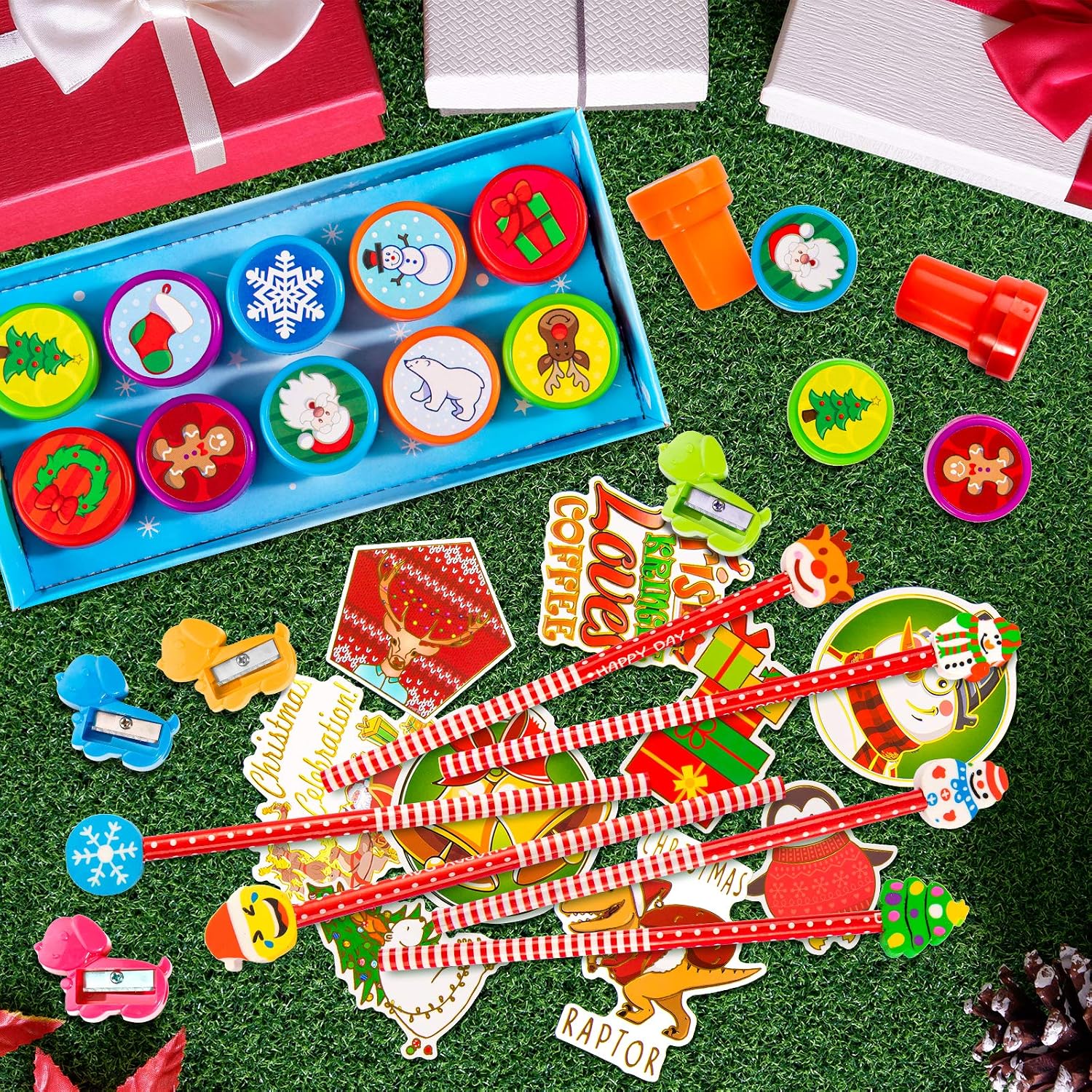 Whaline Christmas Stationery Collection 140 Set 40 Christmas Pencils with Eraser, 20 Christmas Stampers - Image 5