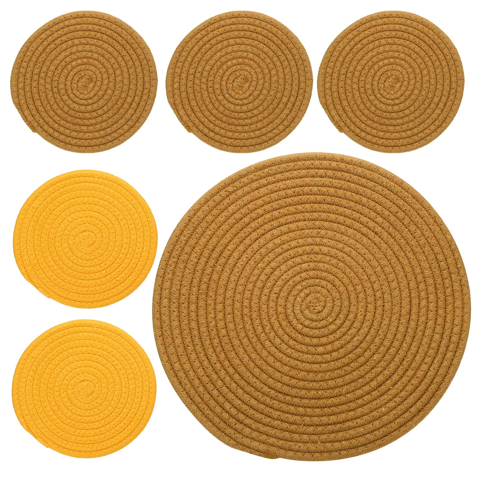 PATIKIL Plant Coasters 7 Inch 12 Inch, 6 Pcs Woven Plant Mat Round Pads Set for House Indoor Outdoor Gardening Pot Kitchen Table, Caramel Colour, Autumn Yellow