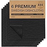 SUPERSCANDI 6 Pack Swedish Dishcloths for Kitchen - 100% Biodegradable & Compostable Reusable Paper Towels Washable, Food-Safe & Without Plastic - Dish Rags Suitable for Any Surface, Black