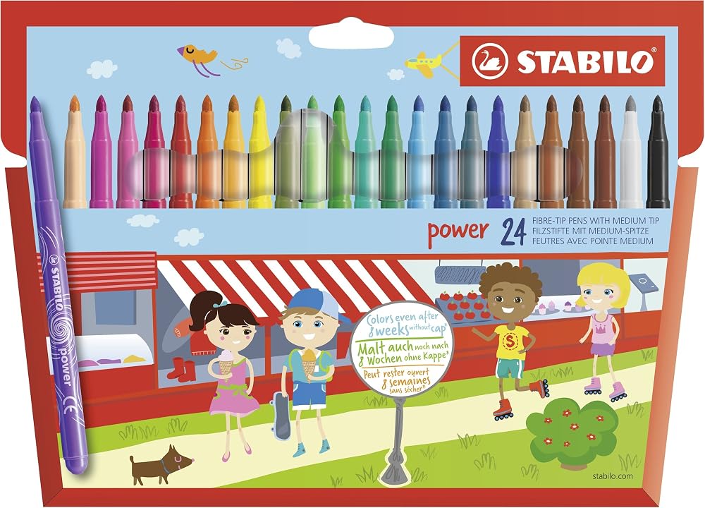 STABILO Power Medium Fibre-Tip Pen 30 Colors Washable Ink Long Cap Off Time