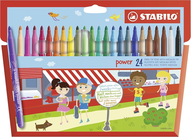 STABILO Power Medium Fibre-Tip Pen 30 Colors Washable Ink Long Cap Off Time