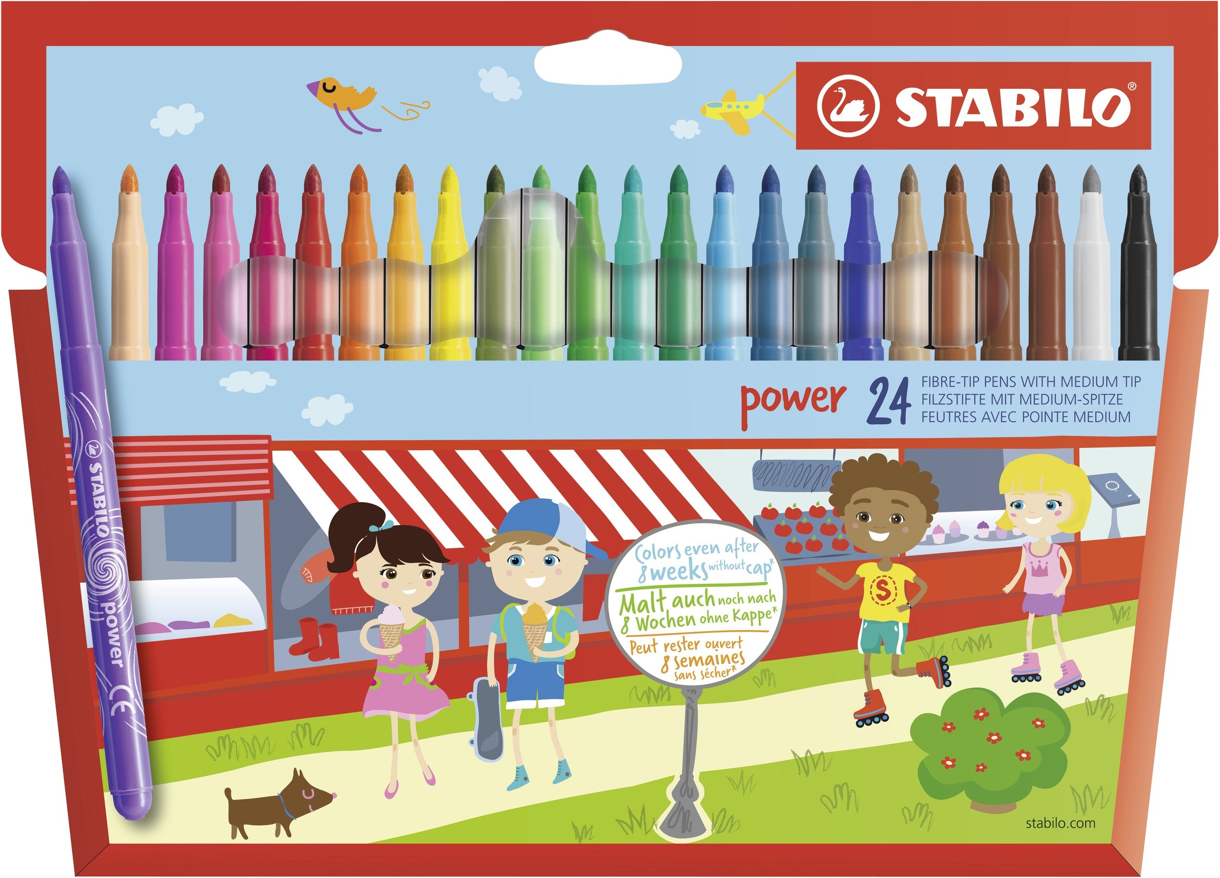 STABILO power - Medium Fibre-Tip Pen - Pack of 24 - Assorted Colours
