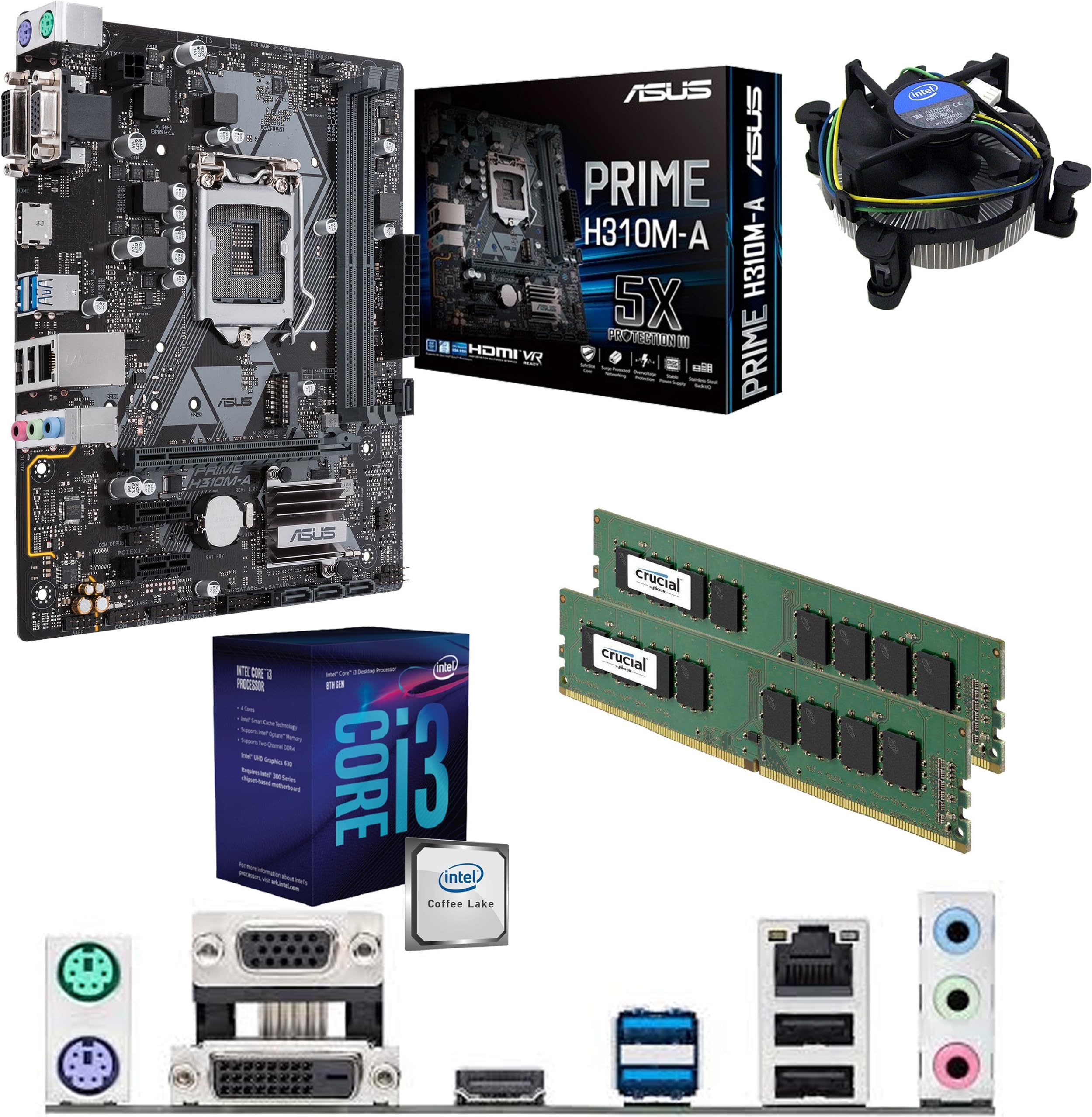 Components4All Intel Coffee Lake Core i3 8100 3.6GHz CPU, ASUS Prime H310M-A Motherboard & 16GB 2133MHz Crucial DDR4 RAM Pre-Built Bundle