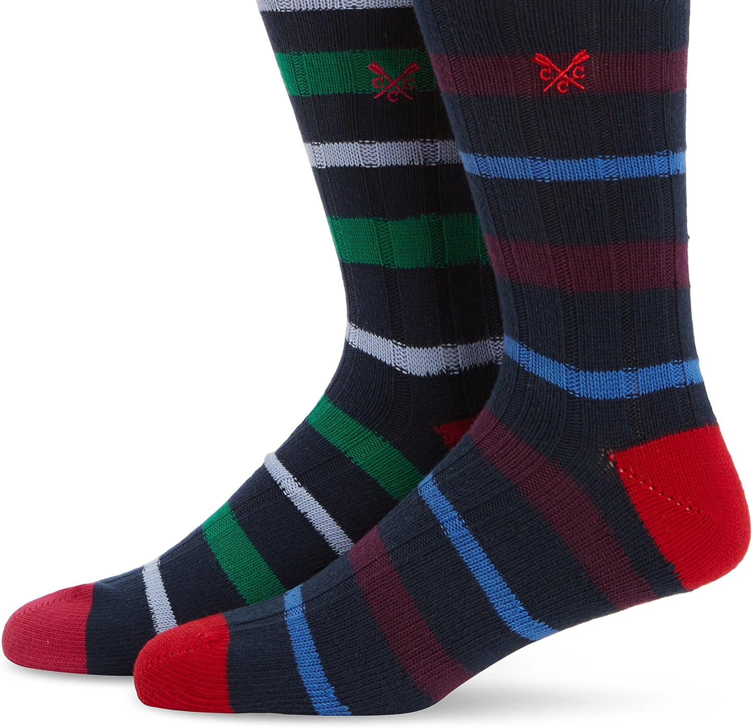 Crew Clothing Men's Rugby 2 Stripe Socks, Multicoloured (Navy/Plum
