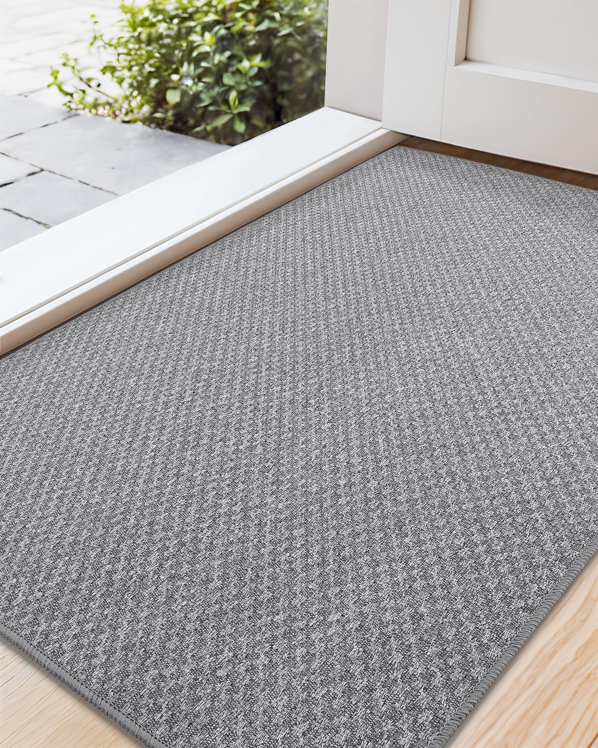 COLOR&GEOMETRY Door Matts Indoor 61 x 92 cm, Thin Indoor Door Mats Non Slip, Absorbent Dirt Trapper Easy Clean Doormats Inside, Grey (Rolled-up NO Creases)