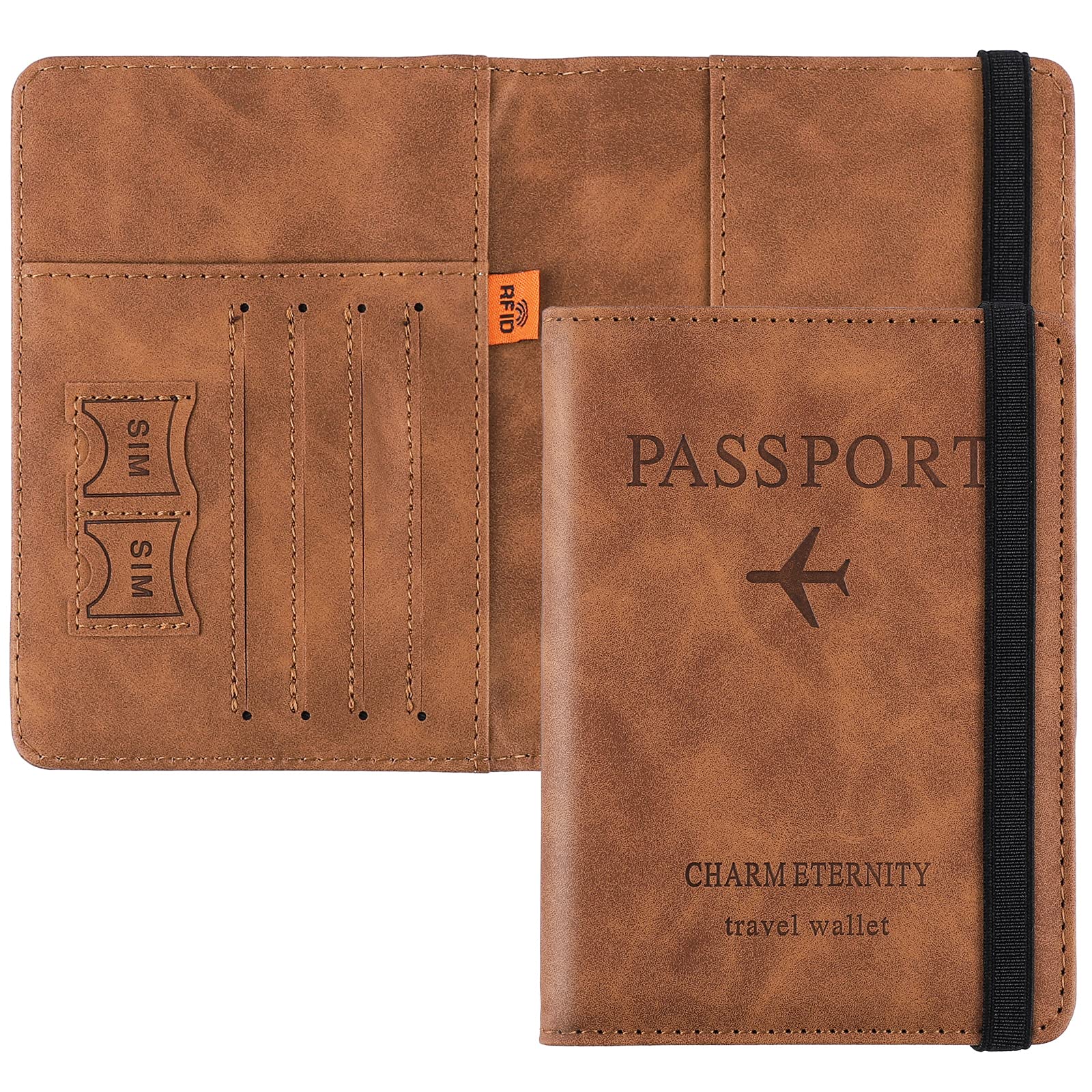 Cooja Passport Holder Cover Travel Wallet Organiser, Passport Case with RFID Blocking, PU Leather Travel Document Holder for Men&Women Travel Accessories (Camel)