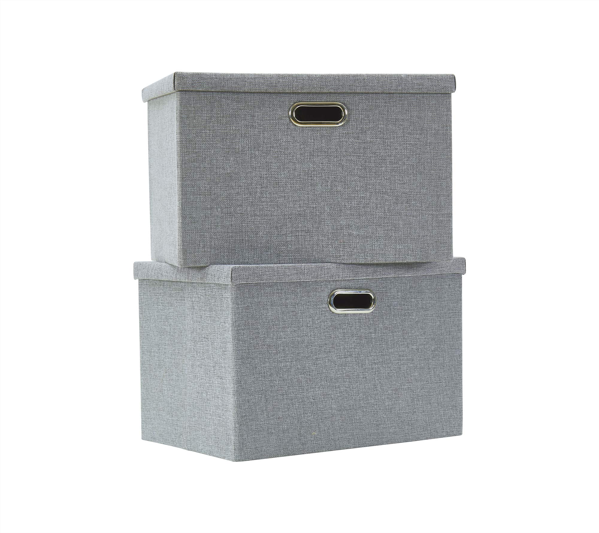 AlphaHome Large Storage Boxes with Lids [2 Pack], Foldable Linen Fabric Storage Baskets for Organising Clothes and Toys(Glaucous Grey, 39x27x25cm) — image 1