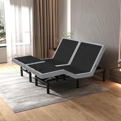 Irvine Home Collection Split King Adjustable Bed Base - Dual Massage - USB Ports - Zero Gravity - Underbed Light - Wireless Remote - Zero Clearance - Anti Snore - Memory Positions