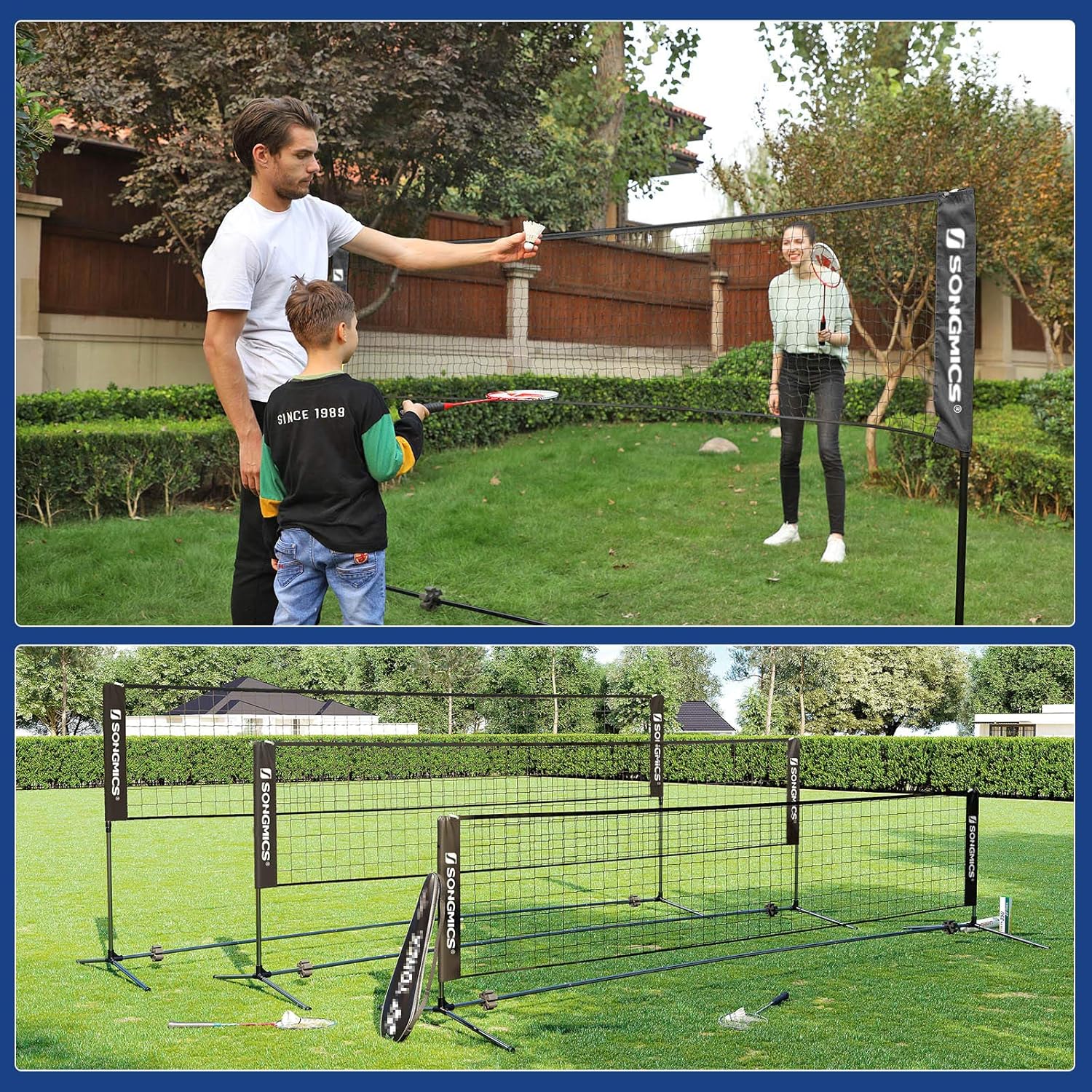 SONGMICS Badminton Net Set, Portable Sports Set for Badminton, Tennis, Kids Volleyball, Pickleball, Easy Setup, Nylon Net with Poles for Indoor Outdoor Court : Sports & Outdoors