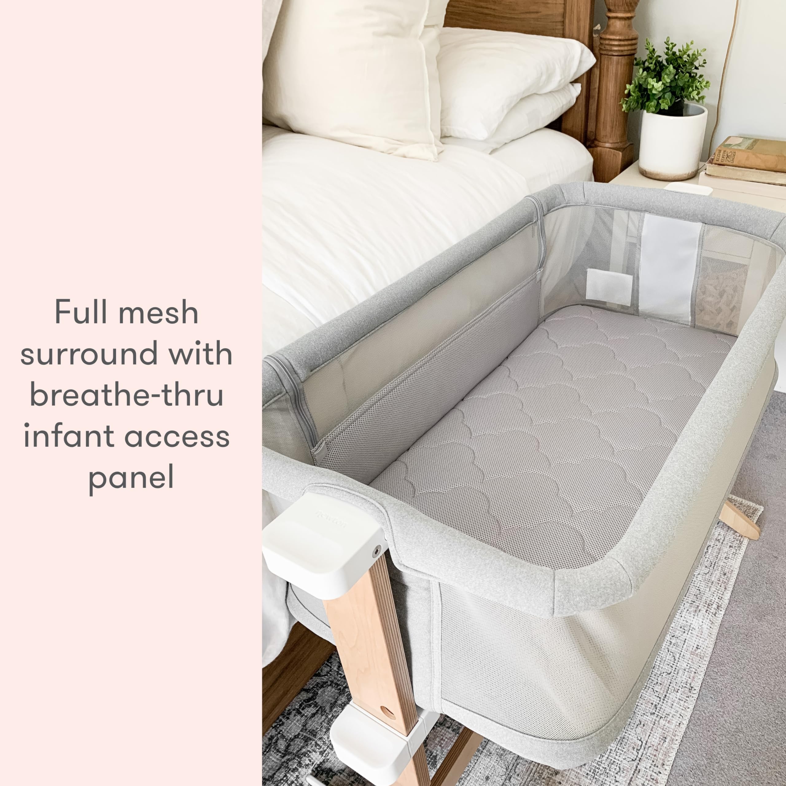 Newton Baby Bassinet & Bedside Sleeper with Mattress & Sheet - Ultra-Breathable & Completely Washable, Removable Dual-Layer Cover | Solid Birch Frame Adjustable Height & Infant Access Opening