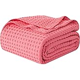 Elegant Comfort Premium 100% Cotton Waffle Blanket - Lightweight Breathable Waffle Weave Bed Blanket - Soft and Warm All Season Blanket for Couch, Sofa and Bed, King Size 90x108 Inches, Coral