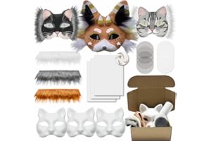 GENERIC DIY Cat Mask Kit with Fur & Eye Mesh and Felt Sheet,DIY Cat Mask All-in-One to Paint, Blank White Mask for Cosplay Christmas