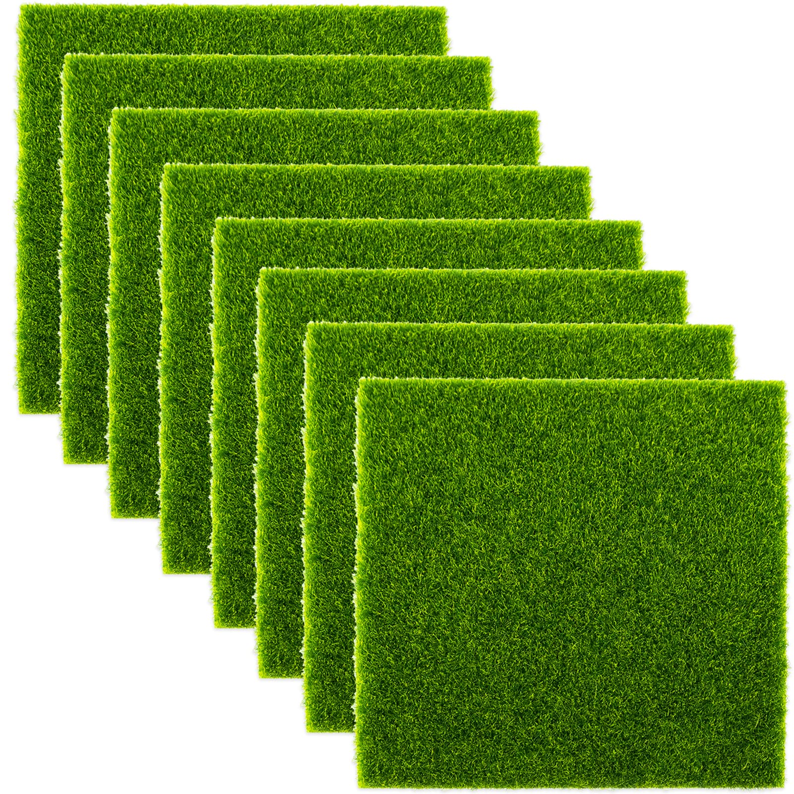 REBECASKYENS 8 Pcs Artificial Garden Grass,Lawn Mat,Model Grass Life-Like Fairy Artificial Grass Mat Miniature Garden Ornament Dollhouse Decoration Green 15 x 15cm