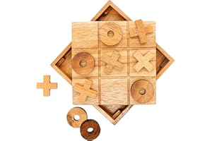 BSIRI Wooden Tic Tac Toe Game - Brain Teaser Puzzles for Adults and Unique Gifts for Kids, Coffee Table Decor Living Room Decor Modern Wood Decor, Classic Board Games for Family (5.5 Inch)