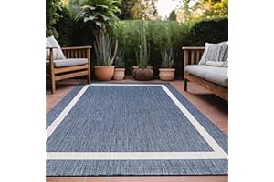 Luul Home Bordered Outdoor Rug 8x10 Washable Outside Carpet for Indoor Patio Porch Waterproof Easy Cleaning Non Shedding Area Rugs Blue 8 x 10