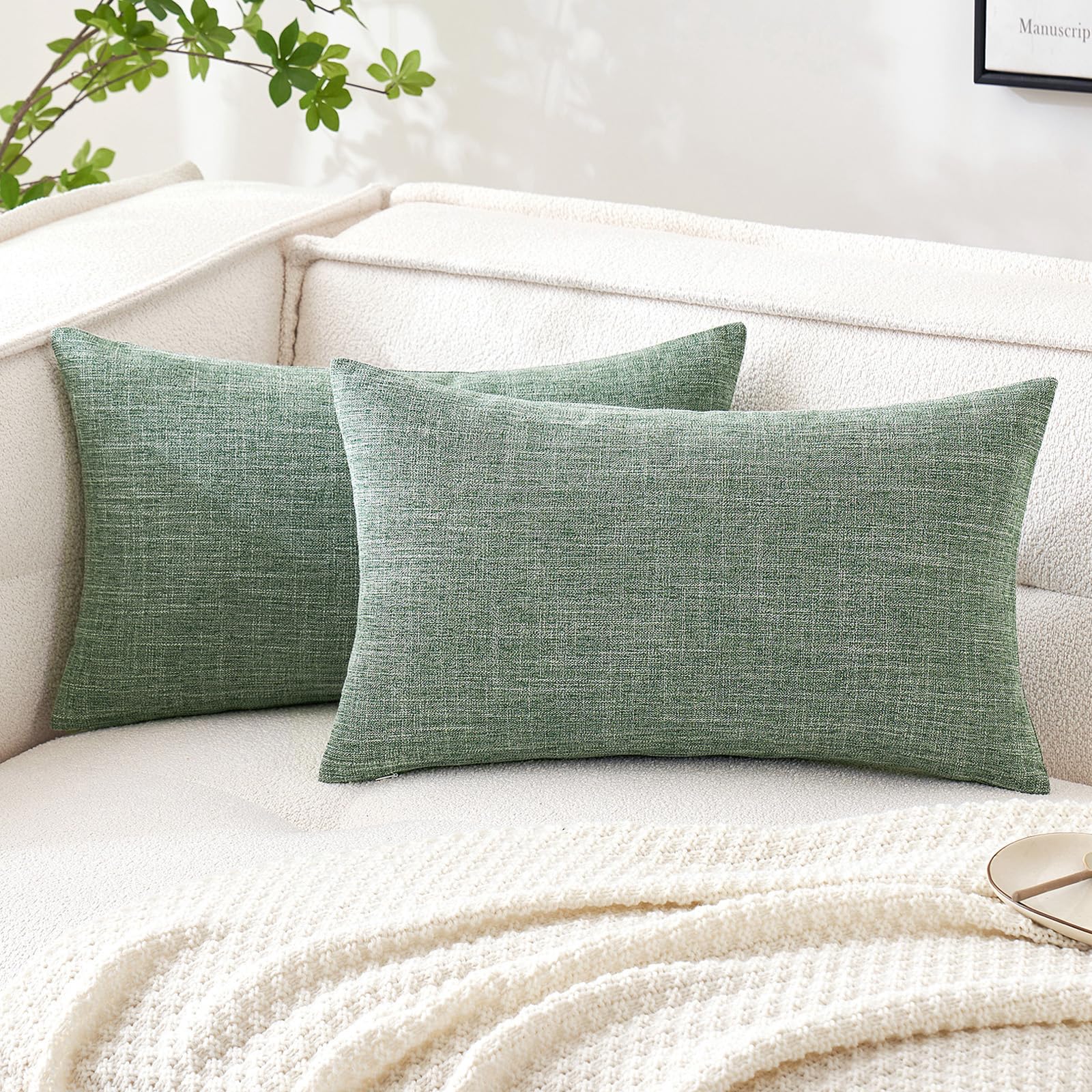 MIULEE Pack of 2 Decorative Linen Burlap Pillow Covers Farmhouse Boho