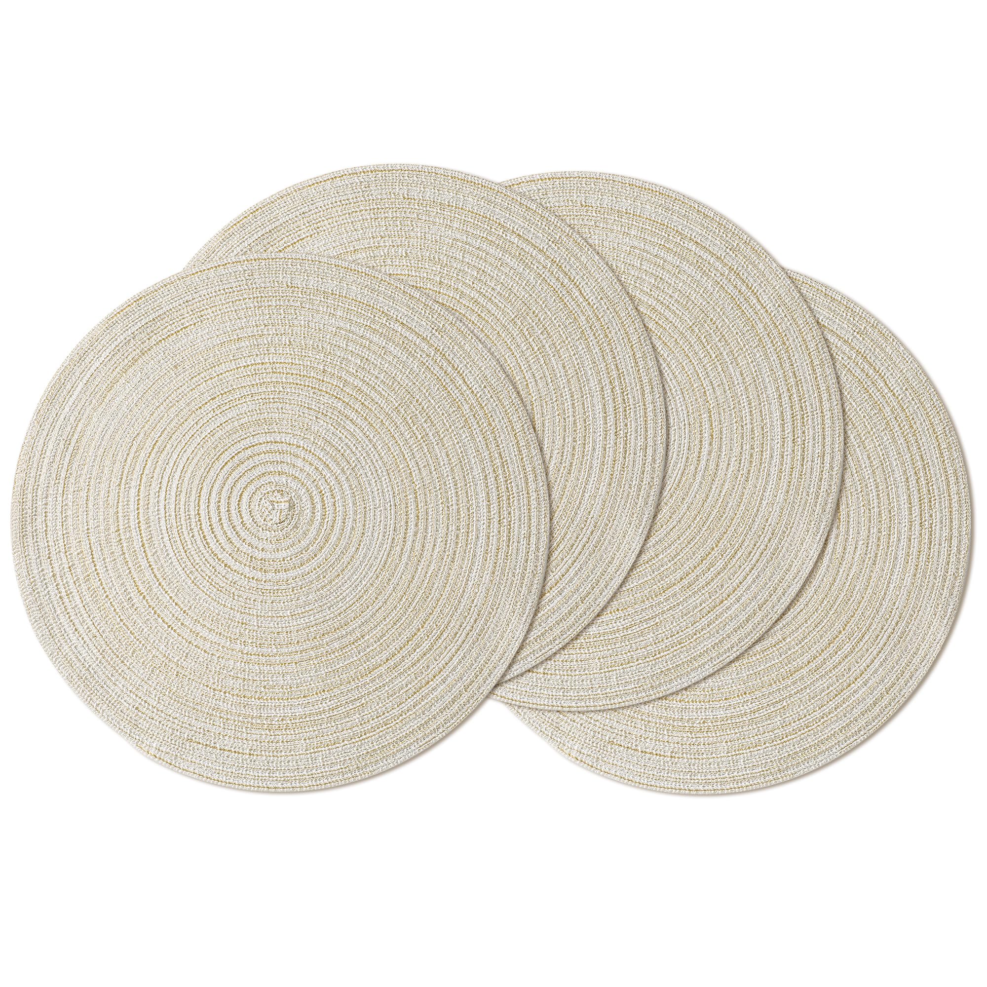 Photo 1 of Leetaltree Round Placemats Heat and Slip Resistant Cotton Table Mats, Washable Bohemian Placemats for Dining Tables (White Beige, Set of 4)