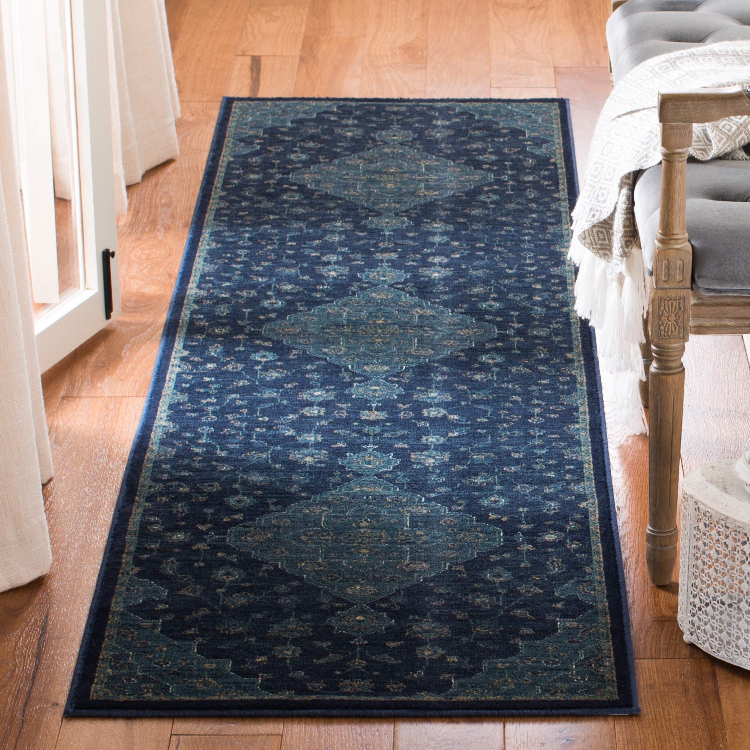 Safavieh Traditional Indoor Woven Runner Area Rug, Vintage Collection, VTG873, in Navy / Teal, 66 X 244 cm for Living Room, Bedroom or Any Indoor Space