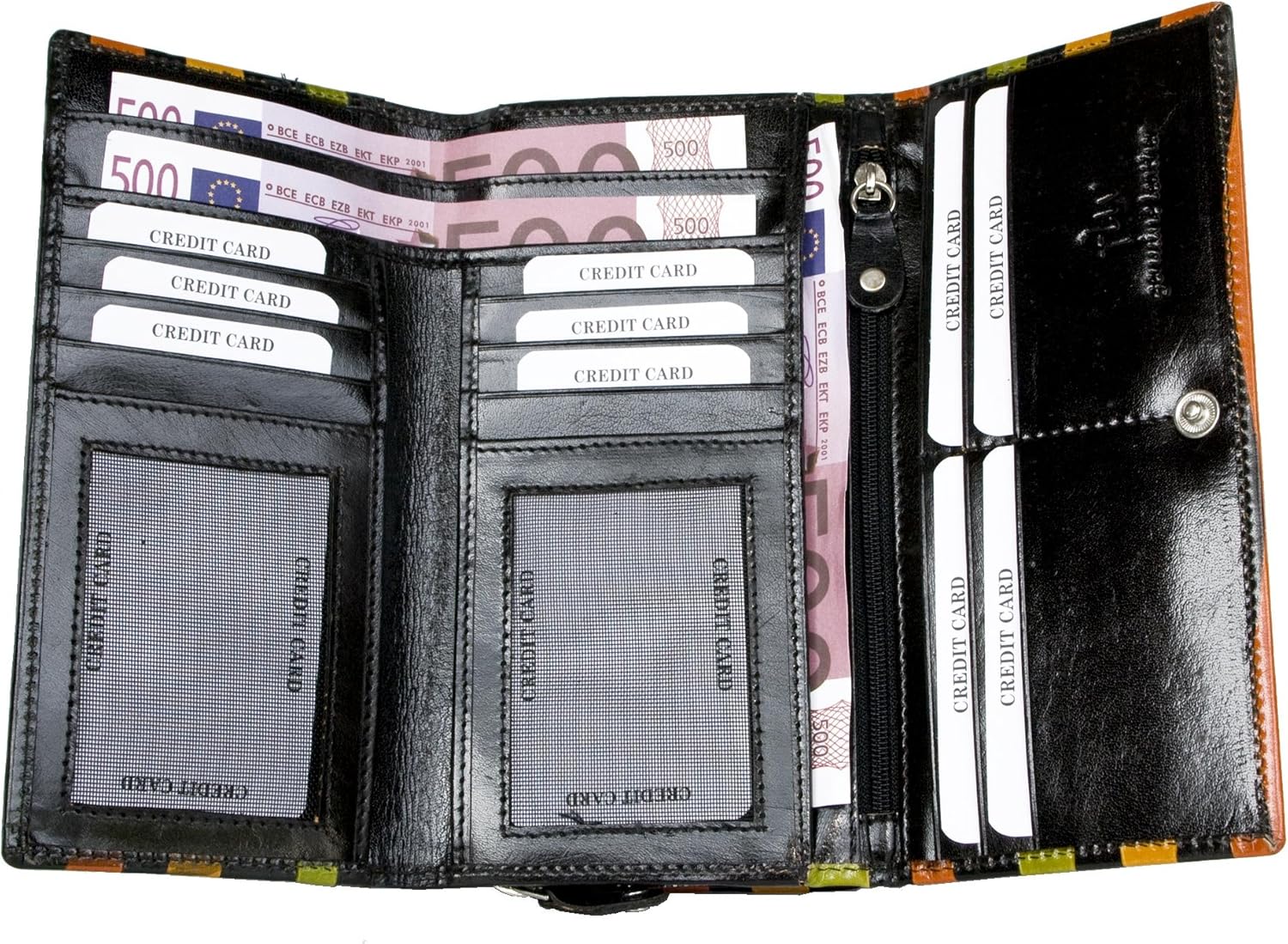 FLW Women's Colorful Clear Coated Genuine Leather Wallet, Multicolour - Image 4