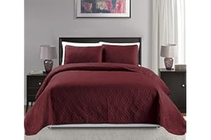 MK HOME Mk Collection 3pc Full/Queen Over Size Diamond Bedspread Bed Cover Embossed Solid Burgundy New