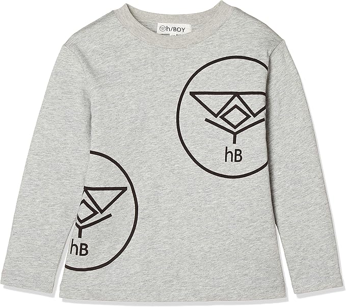 Amazon ハッカキッズ H Boy ロゴマーク入り長袖tシャツ 0801 100 杢グレー Tシャツ カットソー 通販