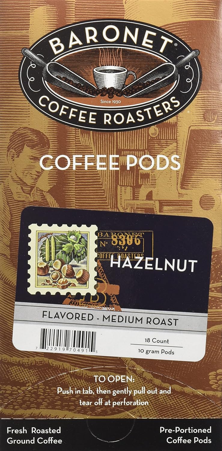 Baronet Coffee Hazelnut Coffee Pods Box, 54 Count